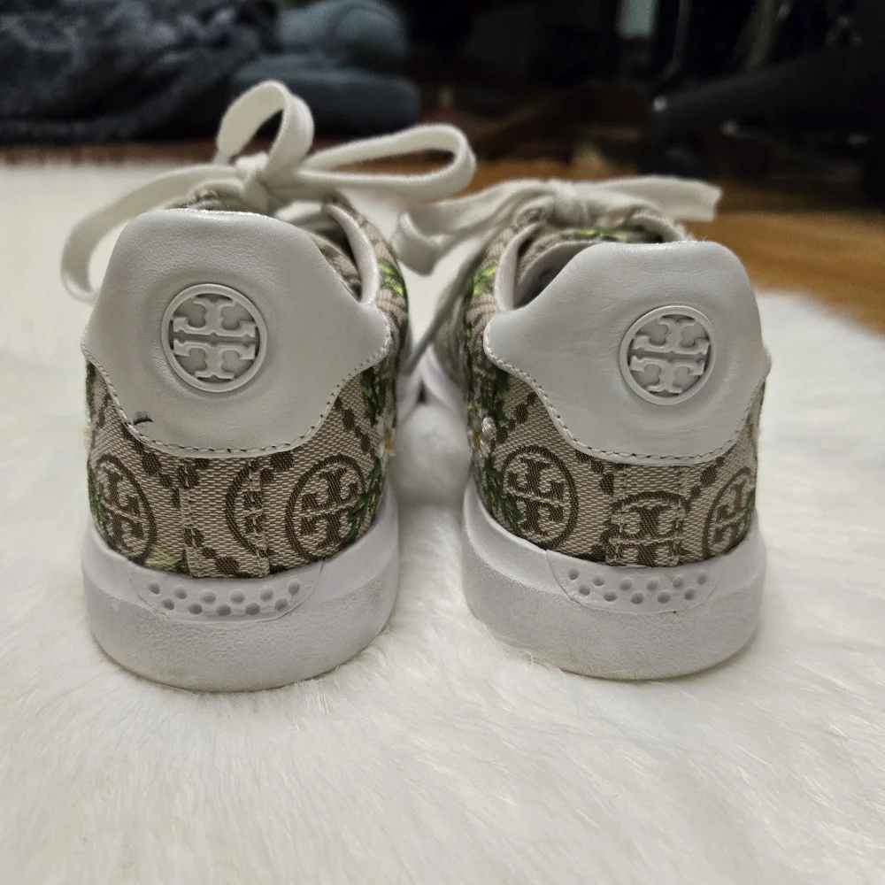 Tory Burch Howell Court Monogram Daisy Floral Sneakers Shoes - Picture 7 of 9